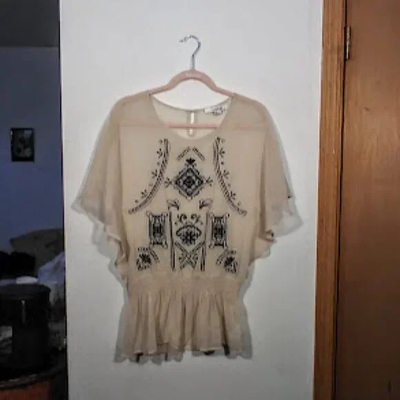 Forever 21 Sheer Embroirdered Retro Style Blouse Sz M - Picture 3 of 11
